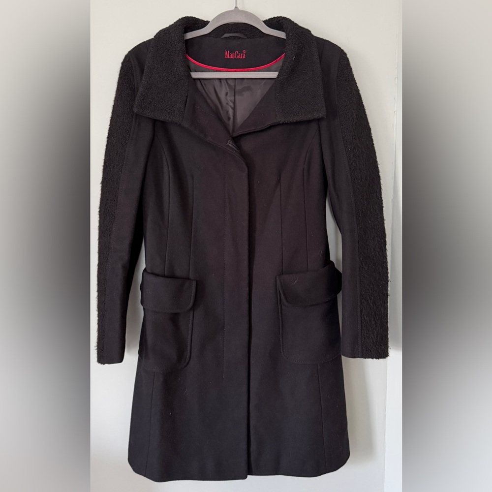 Vintage y2k European Wool Cashmere Structured Minimalist Black Coat Size 6/EU36‎ - Picture 2 of 8